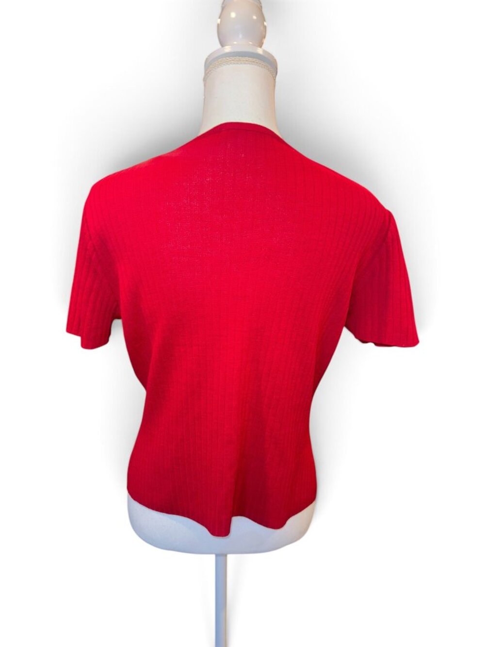 St. John Womens Red Knit Short Sleeve Top Size S - Picture 3 of 4